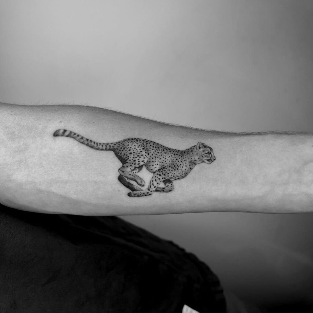 Cheetah tattoo on forearm for men