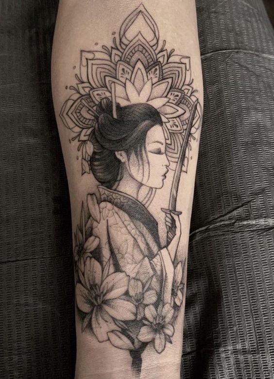 Geisha tattoo on the forearm for women