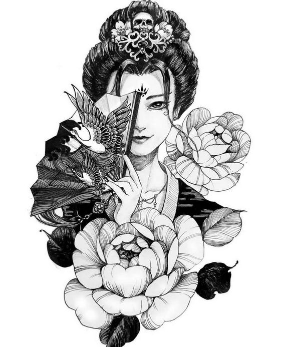 Sketch of a geisha tattoo