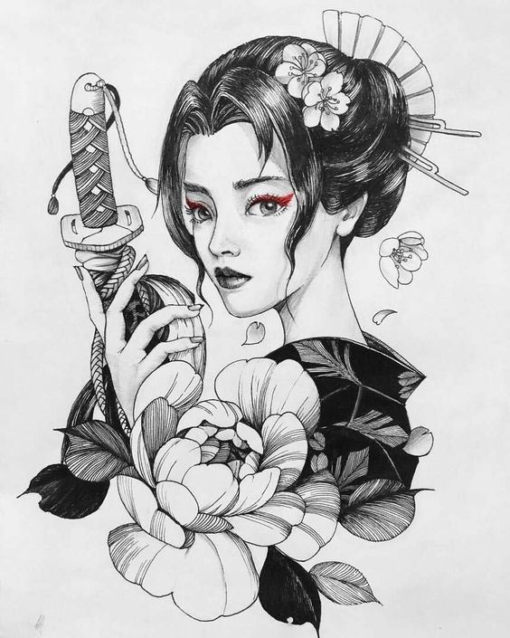 Sketch of a geisha tattoo