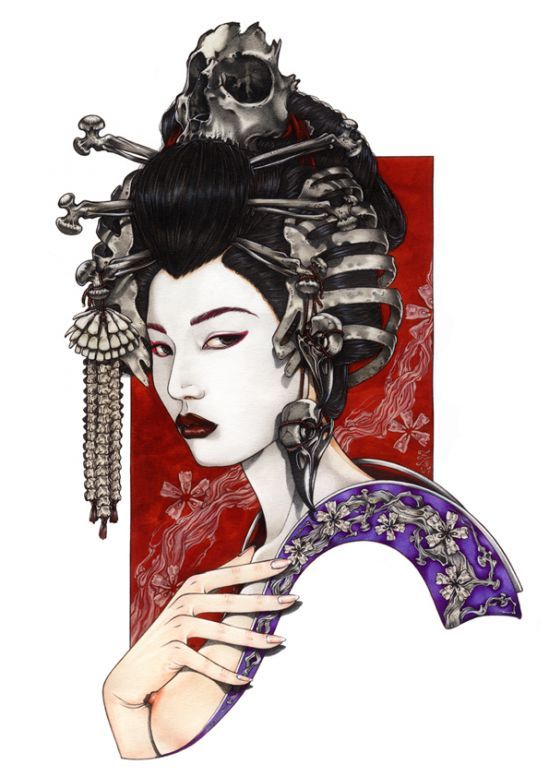 Sketch of a geisha tattoo