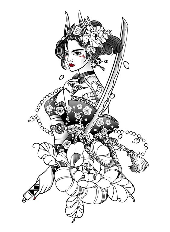 Sketch of a geisha tattoo