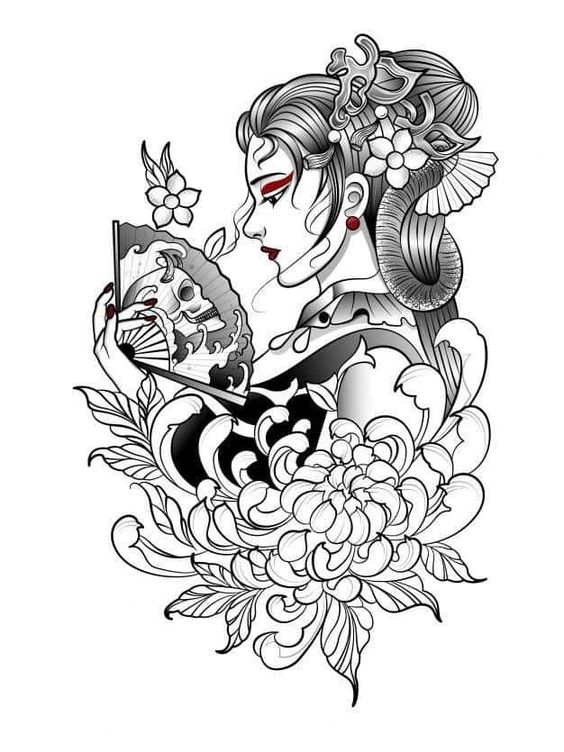 Sketch of a geisha tattoo