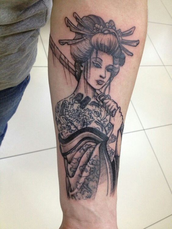 Geisha tattoo on the forearm for women