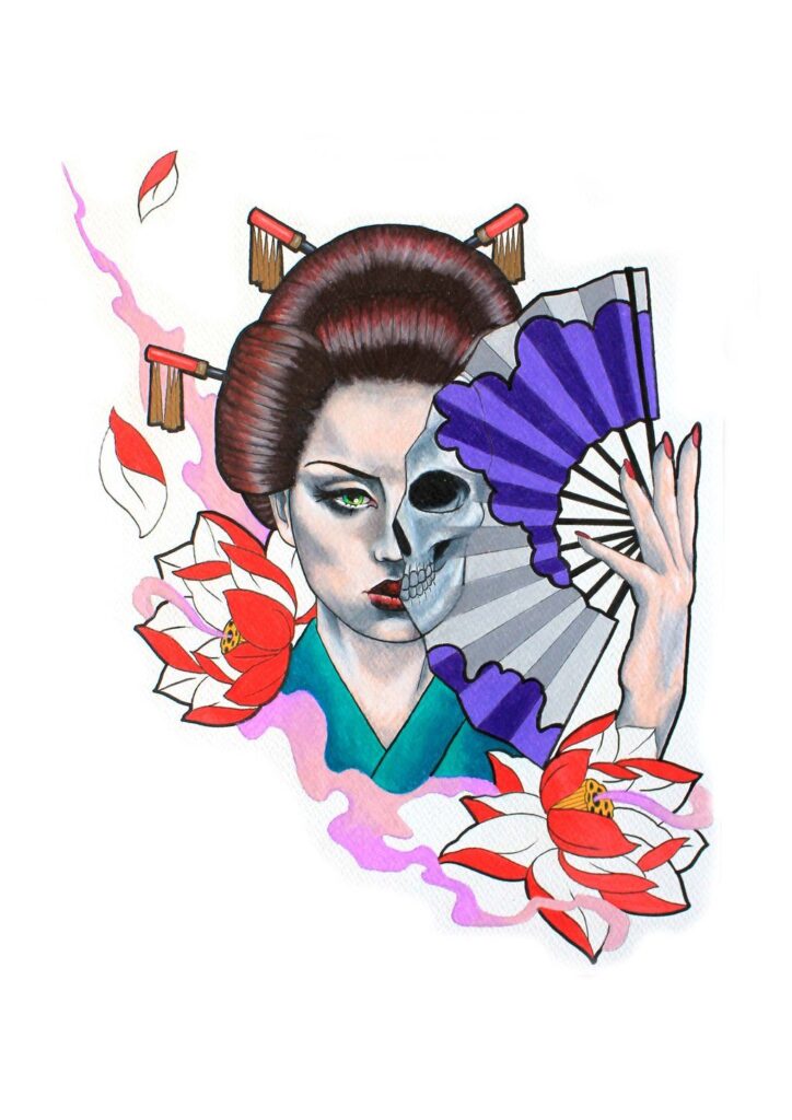 Sketch of a geisha tattoo