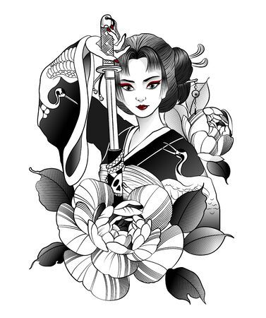 Sketch of a geisha tattoo