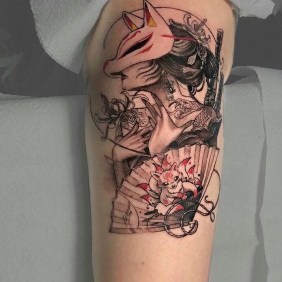 Geisha tattoo on the shoulder for women