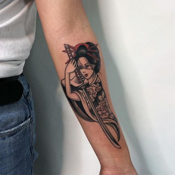 Geisha tattoo on the forearm for women