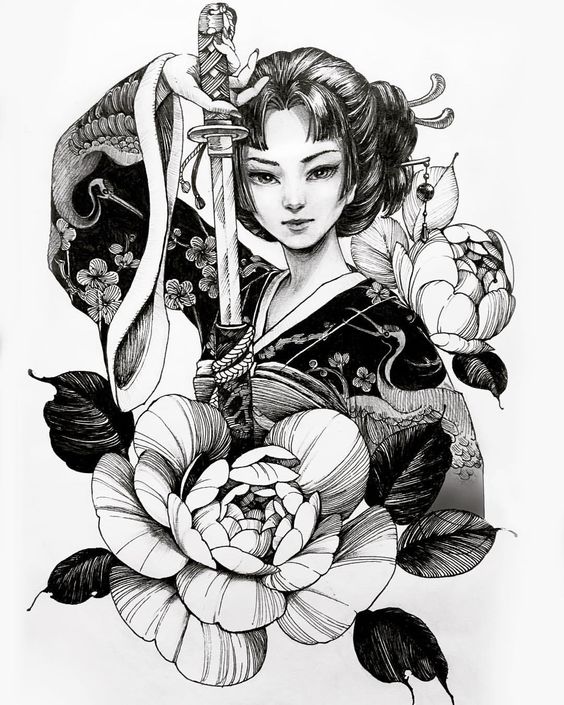 Sketch of a geisha tattoo