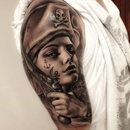 Tattoo of a pirate on the shoulder for men