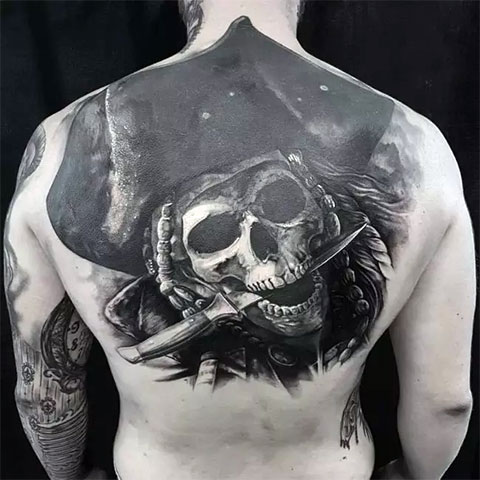 Tattoo of a pirate on the back for men