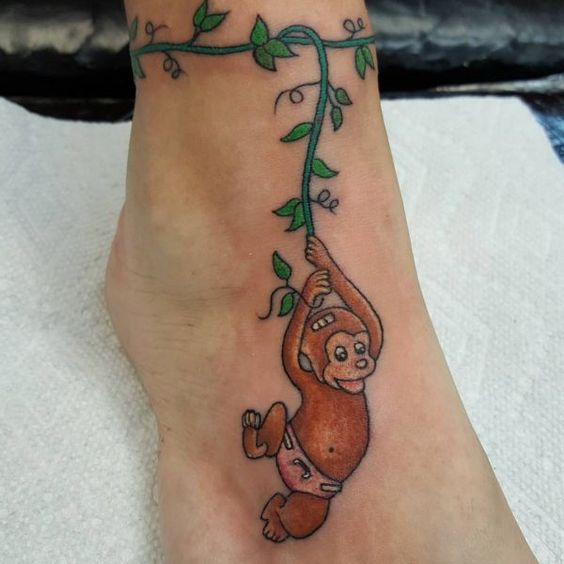 Monkey tattoo on ankle for women