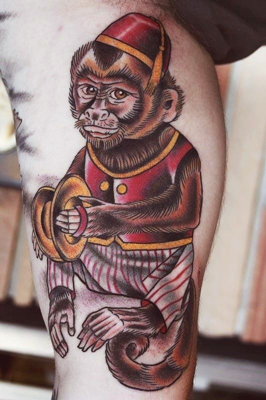 Monkey tattoo on the shoulder for men