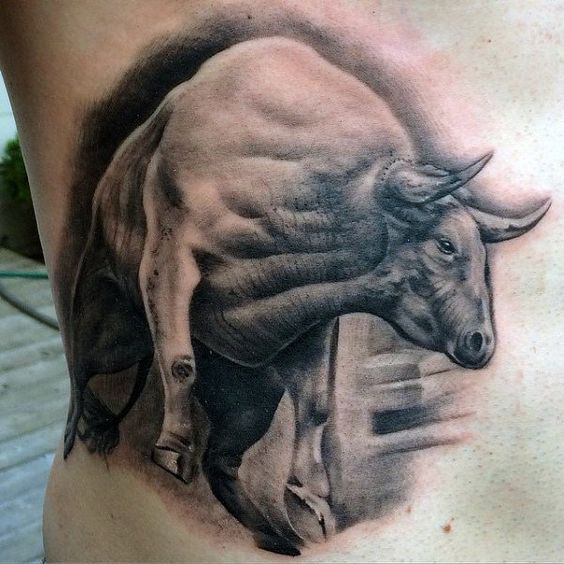 Bull tattoo on the side for men