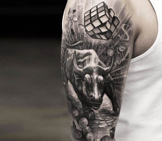 Tattoo of a bull on the shoulder for men