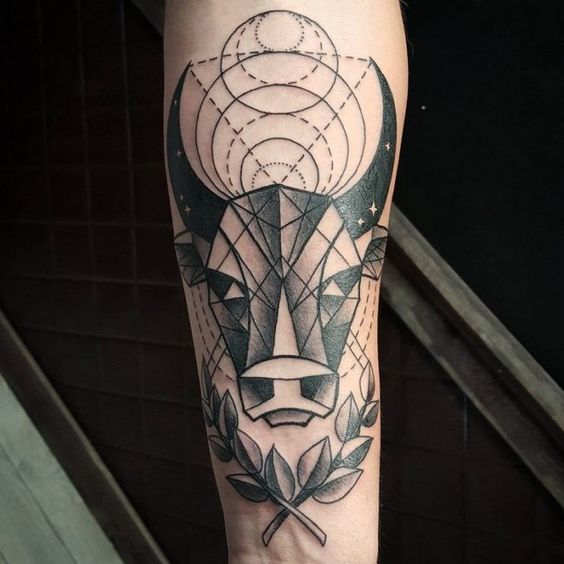 Bull tattoo on forearm for men