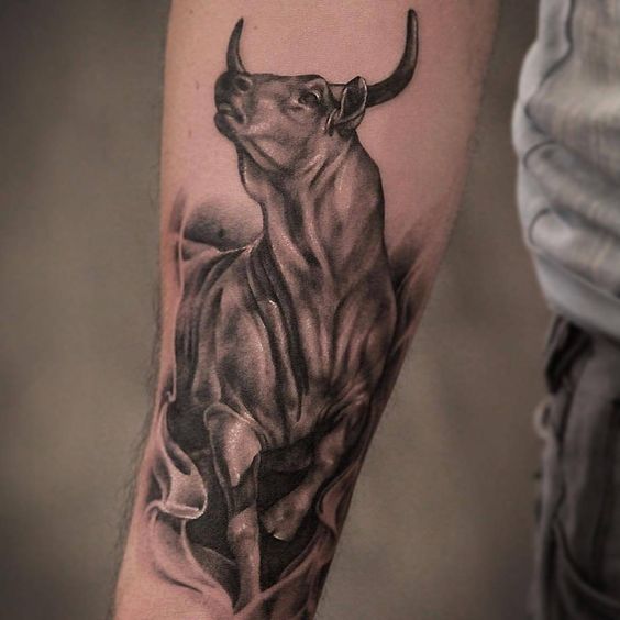 Tattoo of a bull on the arm for men