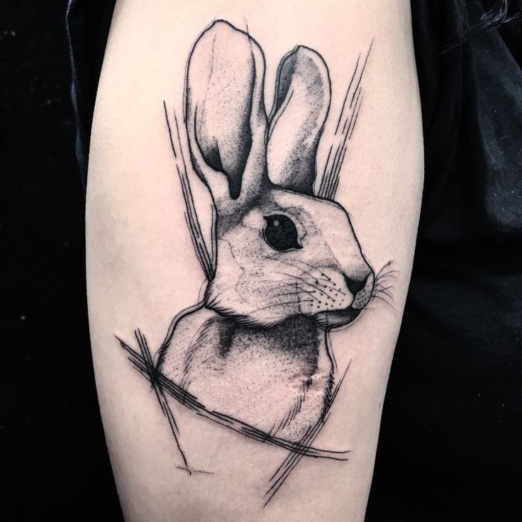 Tattoo of a hare (rabbit) on the arm for men