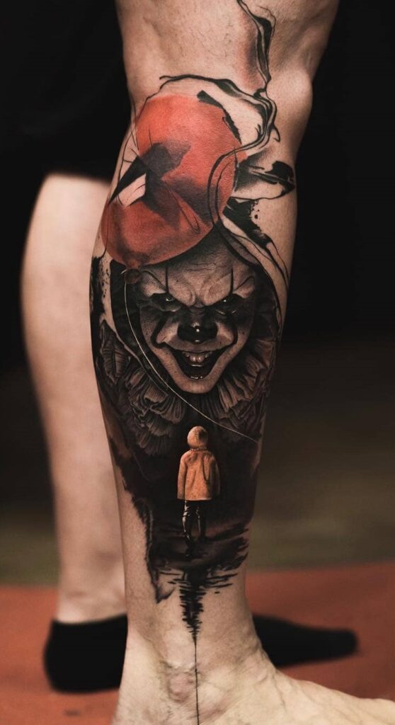 Clown tattoo on the leg