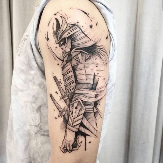 Samurai tattoo on the shoulder for men