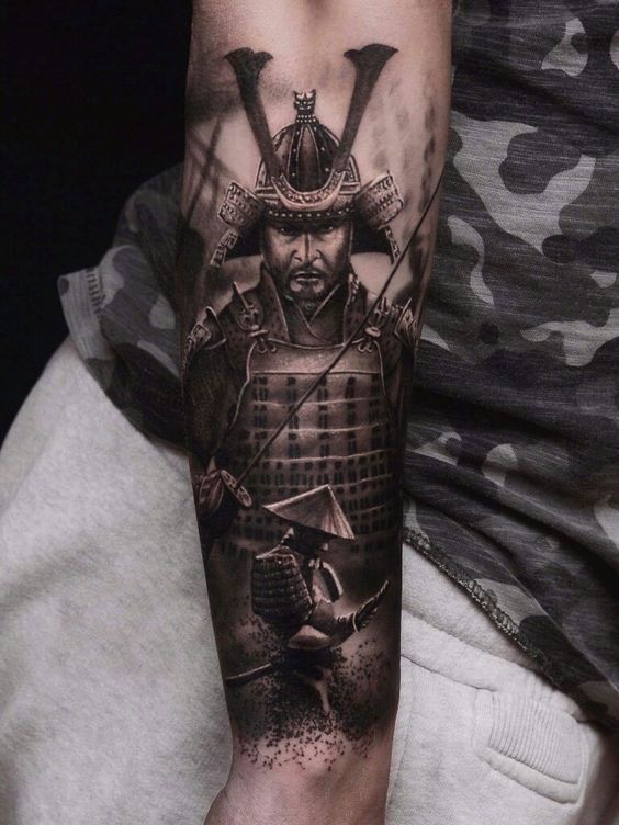 Samurai tattoo on forearm for men