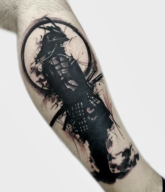 Samurai tattoo on the shin for men