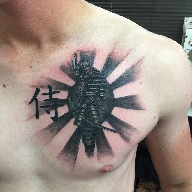 Samurai tattoo on the chest for men