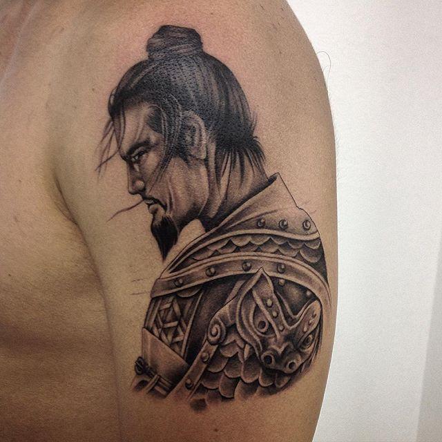 Samurai tattoo on the shoulder for men