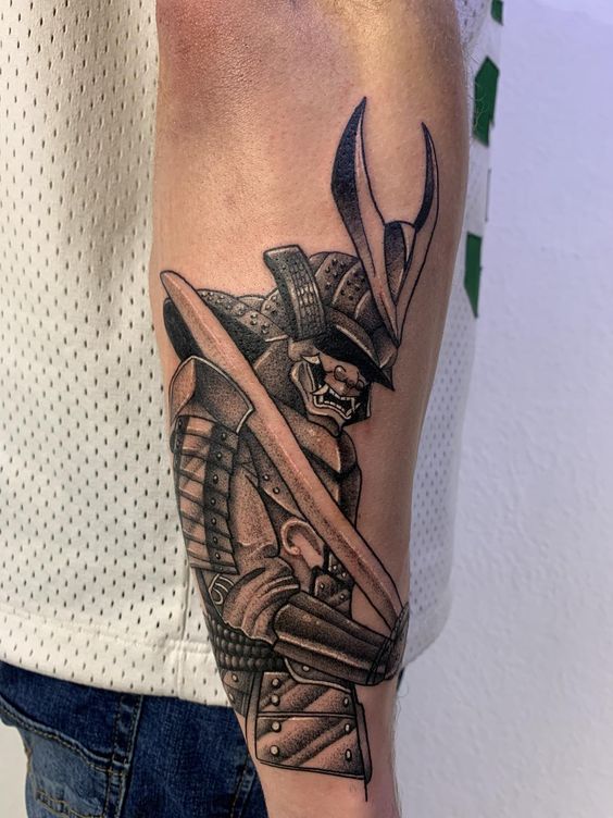 Samurai tattoo on forearm for men