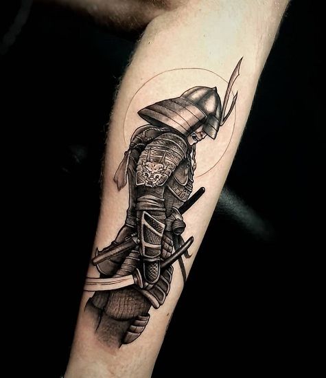 Samurai tattoo on the leg for men