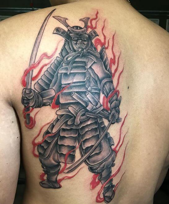 Samurai tattoo on the back for men