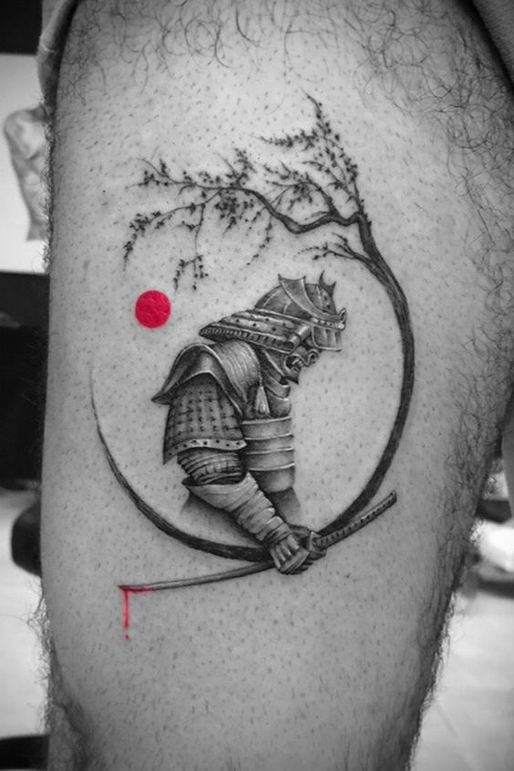 Samurai tattoo on the hip for men