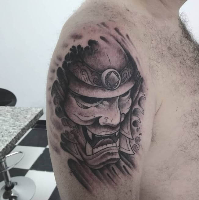 Samurai tattoo on the shoulder for men