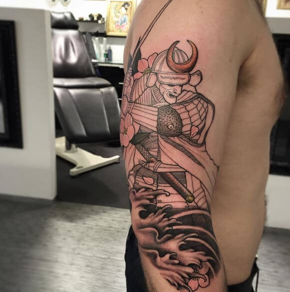 Samurai tattoo on the shoulder for men