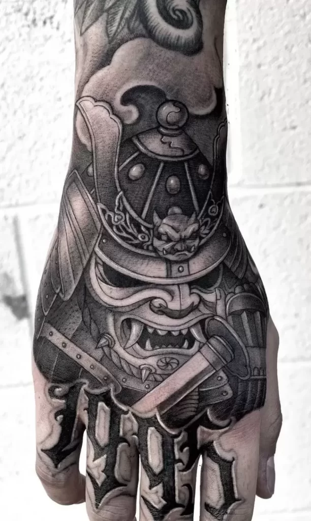 Samurai tattoo on the hand for men