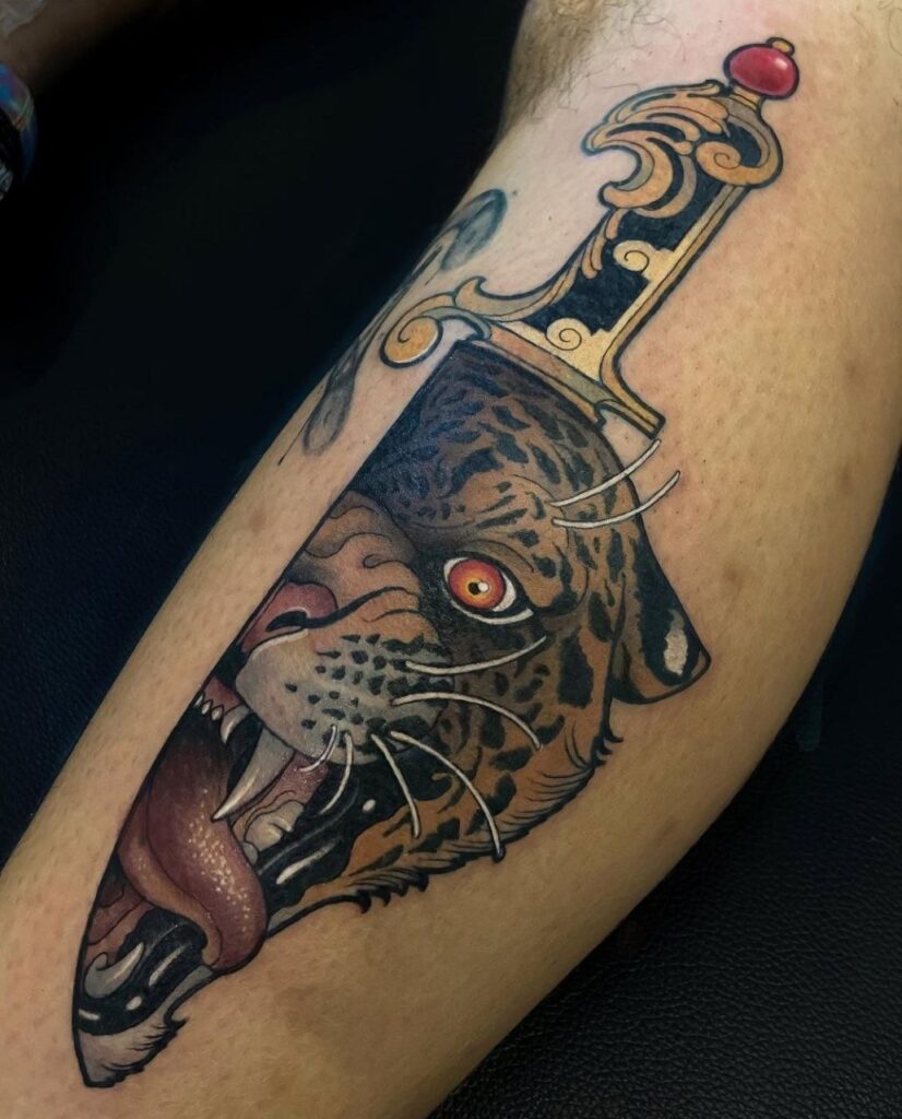 Leopard tattoo on the forearm for men