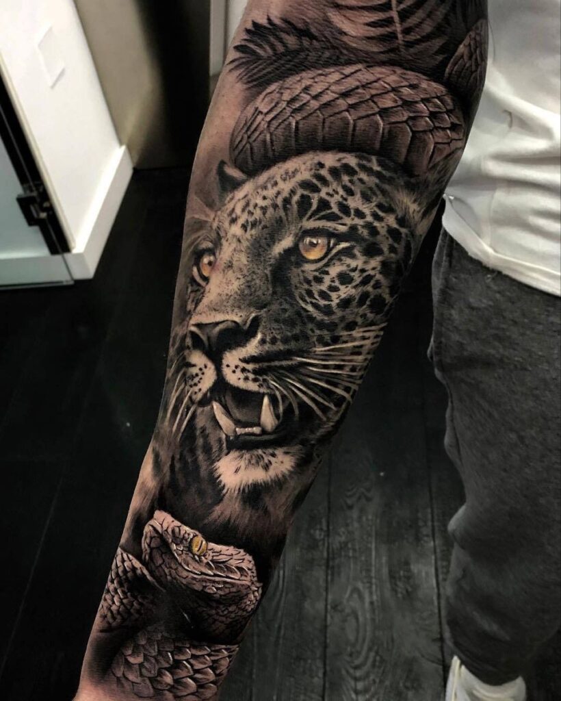 Leopard tattoo on the forearm for men