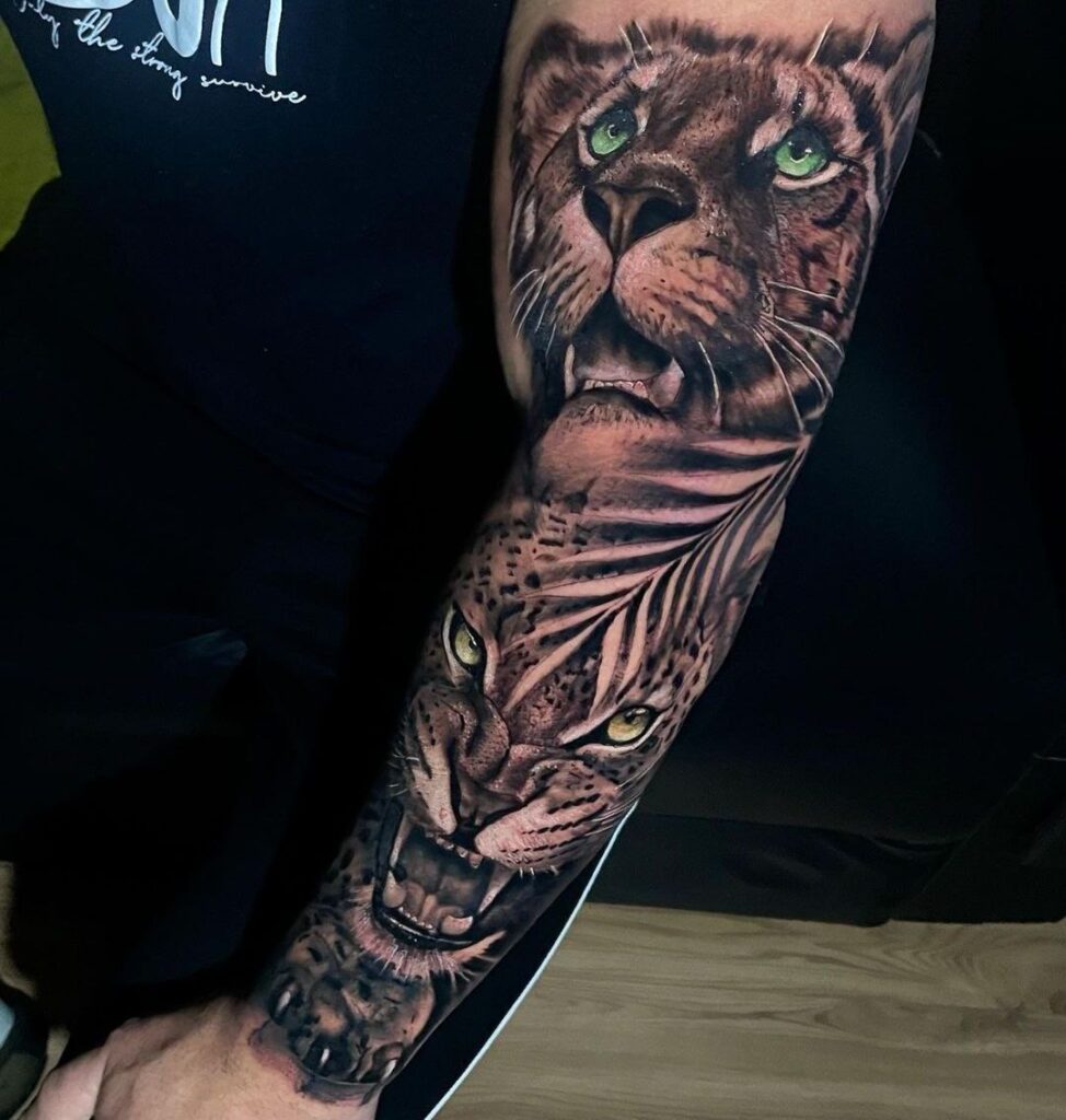 Leopard tattoo on the arm for men