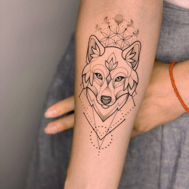 Tattoo of a wolf on the forearm for women