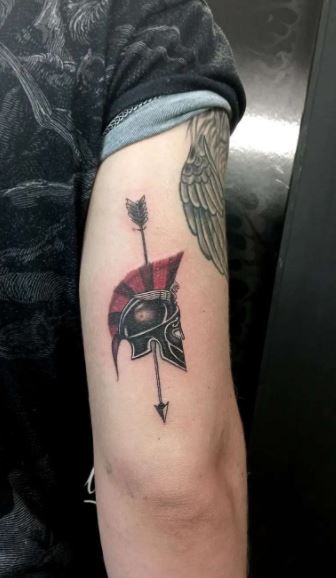 Spartan tattoo on the shoulder for men