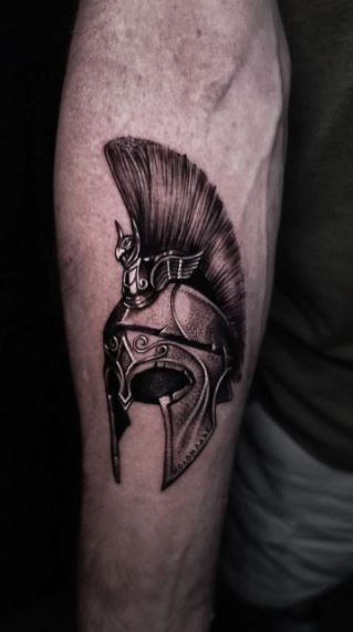 Spartan tattoo on forearm for men