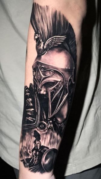 Spartan tattoo on forearm for men