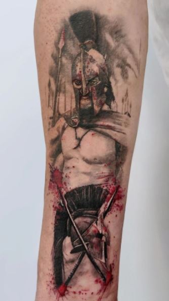 Spartan tattoo on forearm for men