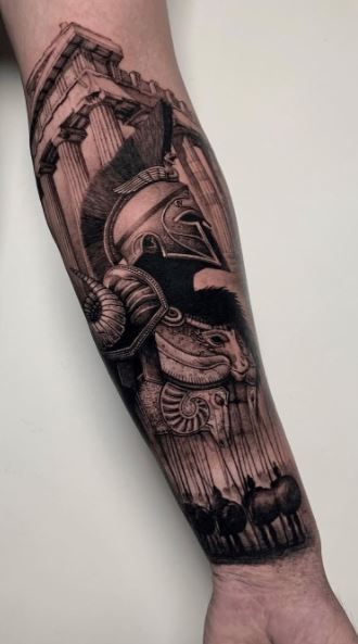 Spartan tattoo on forearm for men