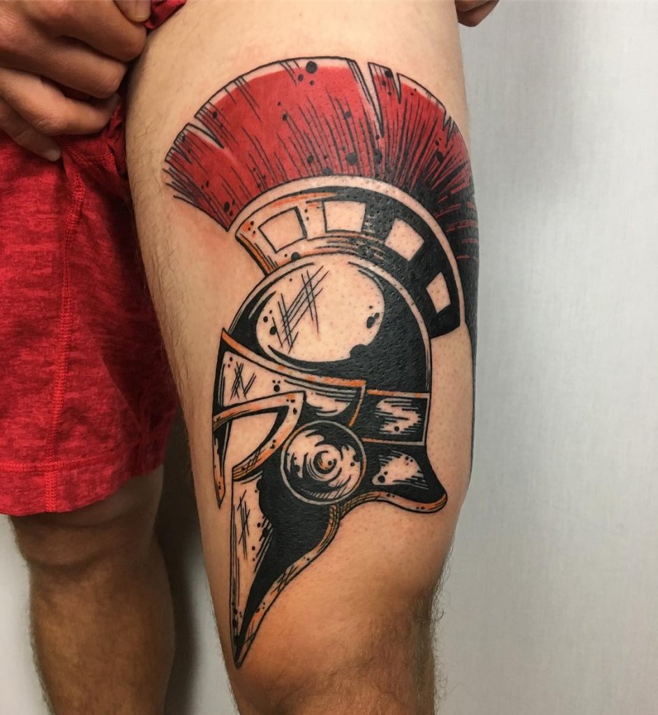 Gladiator tattoo on the thigh for men