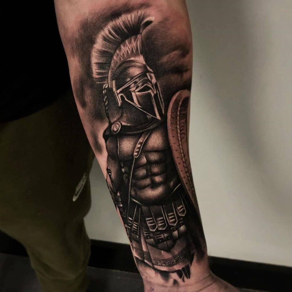 Gladiator tattoo on the forearm for men