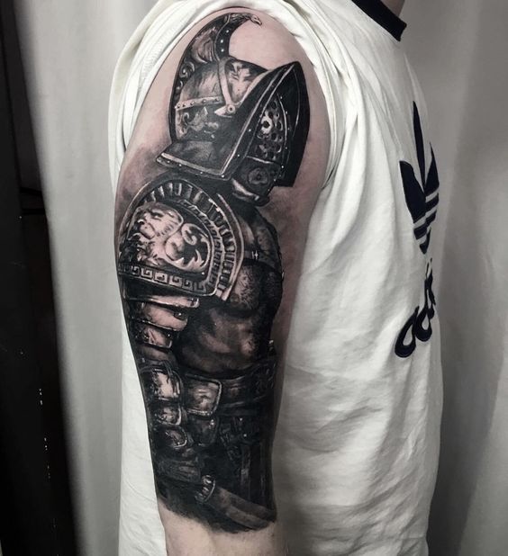 Tattoo of a gladiator on the arm for men