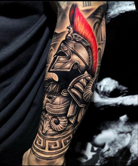 Tattoo of a gladiator on the arm for men