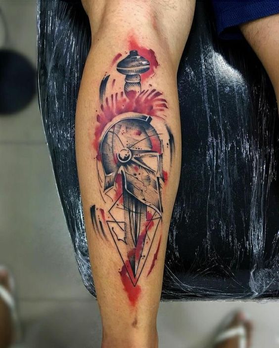 Gladiator tattoo on the calf for men