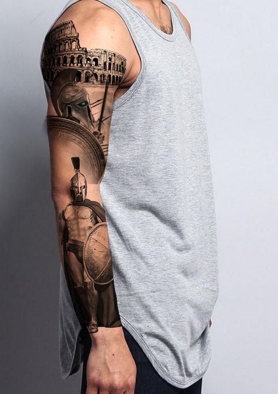 Tattoo of a gladiator on the arm for men